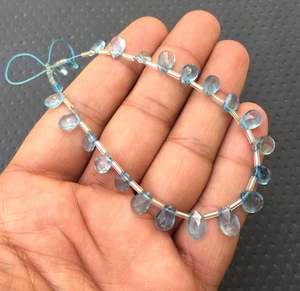 พลอยบุษราคัมธรรมชาติสีฟ้า23ชิ้นลูกปัดเล็กทรงลูกแพร์ briolette ทำเครื่องประดับที่สวยงาม2020เป็นที่นิยม - Product Image 3