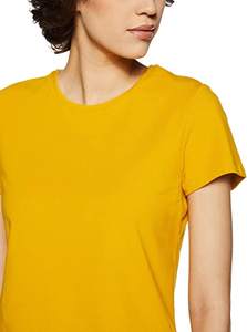 Camiseta amarilla Lisa para mujer, camiseta informal de algodón suave con cuello redondo de manga corta, cómoda, transpirable, para uso diario - Product Image 2