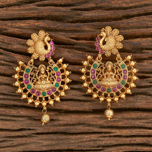 Boucle d'oreille antique plaquée or mat, style temple du sud de l'Inde, 206904 - Product Image 2