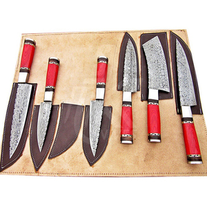 Custom Handmade Damascus Steel Chef <b>Knife</b> <b>Set</b> with Camel Horn Handle <b>Set</b> 5 Pcs and Genuine Leather Sheath Chef <b>Set</b> - Product Image 6