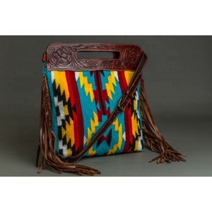 LW 2023 Femmes Vintage Bohème Cuir Frange Imprimé Toile Cross Body Bag Multi-Color Shopping Sling Véritable Cuir Hiver - Product Image 5
