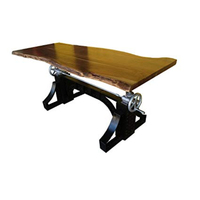 Ensemble de table et chaises de salle à manger en bois de manguier massif moderne avec base en fer noir pour chambre à coucher, salon, salle de bain - Bleu océan