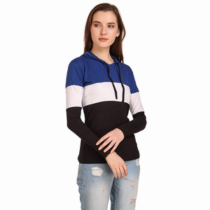 Jersey ajustado de bloque de color para mujer, Jersey a rayas con capucha/sudadera de manga larga - Product Image 1