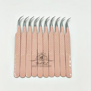 Pince à épiler pour extensions de cils en gros, couleur pêche, forme incurvée, volume, marque privée, pointe en fibre - Product Image 4