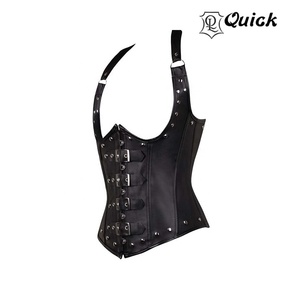 <b>Black</b> Women's Punk Style Steel Boned Waist Trainer Cincher Shaper Faux Leather <b>Corset</b> Under bust For Party Costumes - Product Image 2