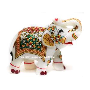 Rajasthani Art Travail Poli Marbre Or Peint Antique Imitation Décoration de La Maison Éléphant Statue - Product Image 1