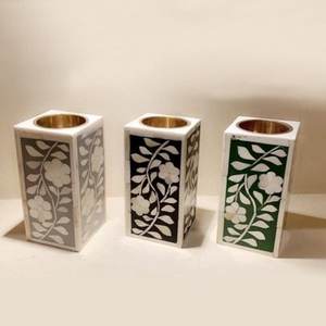 Bougeoir de couleur bleue incrusté d'os de meilleure qualité bougeoirs incrustés d'os de mariage de chambre à coucher au design moderne - Product Image 5