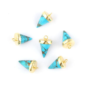 Connecteur de bijoux en cuivre naturel turquoise connecteur de pendentif plaqué or en laiton 14x10mm connecteur à facettes pendulam à caution unique - Product Image 1
