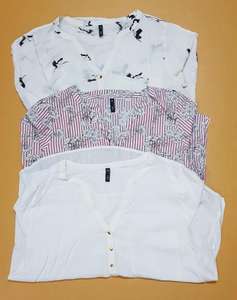 Chemisier à manches longues en coton tricoté à motif floral pour femme, coupe classique, col en V, marque originale, stock Bangladesh - Product Image 1