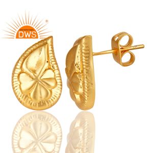 Flower Design 14k Yellow Gold Plated <b>Brass</b> Stud Earrings Wholesale Fashion Jewelry Classic Collection - Product Image 2