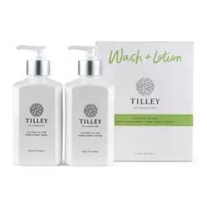 Tilley pacote de presente 2x400ml, loção e lavagem do corpo-coleção clássica branca-banho e corpo