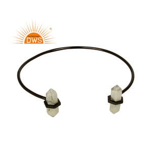 Black Rhodium Plated <b>Silver</b> <b>Cuff</b> Bangle Pencil Cut Howlite Gemstone Bangle Women's Jewelry Supplier Classic Collection - Product Image 2