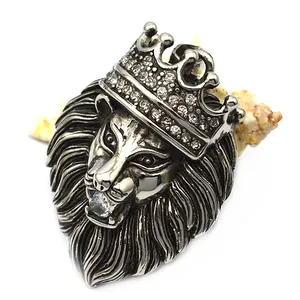 Lion king edelstahl halskette anhänger vintage stahl lion anhänger mit bling strass