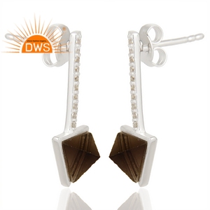 Smoky Quartz Gemstone Earrings Jewelry Manufacturer Focused Arrow Design 925 Sterling Fine Silver Earrings - Product Image 2