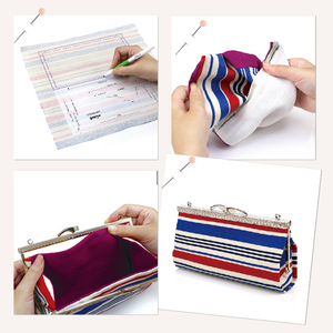 Sac à main DIY avec fermeture à fermoir métallique, rayé rouge bleu blanc, forme rectangulaire - Product Image 4