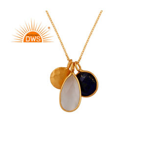 925 argent Sterling naturel blanc lune pierre et Lapis Lazuli pierres précieuses pendentif collier pour femmes bijoux pour femmes cadeau pour elle - Product Image 1
