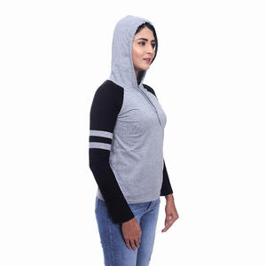 Top corto de secado rápido para mujer, Jersey informal de dos tonos, sudadera con cordón grueso, capucha de manga larga - Product Image 5
