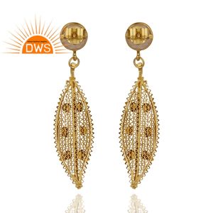 Nice <b>Rose</b> <b>Quartz</b> Gemstone <b>Earrings</b> Suppliers Filigree Design Sterling Silver Gold Plated Dangle <b>Earrings</b> Jewelry - Product Image 3