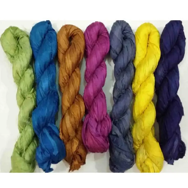 wholesale recycled silk sari yarn silk ribbon yarns made from recycled sari silk fabric for Fashion industry