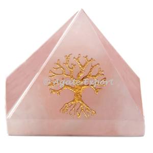 Pyramides de guérison en agate gravées en forme d'arbre, artisanat spirituel de méditation avec Feng Shui, provenant d'Inde - Product Image 1