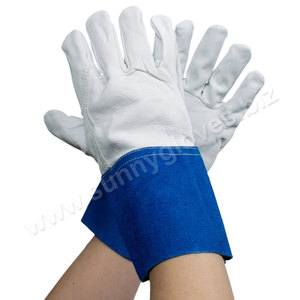 Premium grano de piel de cabra de soldador guantes con azul de cuero de esposas - Product Image 6