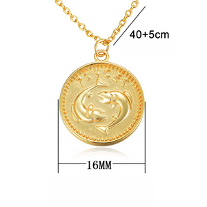 เครื่องประดับผู้หญิงคุณภาพสูง เงินแท้ 925 ชุบทอง 14k 18k จี้รูปเหรียญจักรราศี สร้อยคอ - Product Image 2