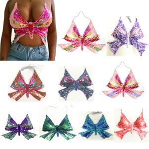 Top de Lentejuelas con Diseño de Mariposa para Danza del Vientre, Top Corto para Festivales, Fiestas, Rave, Gogo, Top Halter Elegante con Diseño de Mariposa - Product Image 2