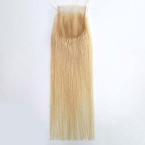 Extensión de cabello humano virgen personalizada, cutícula de Vietnam alineada, Rubio liso, 4x4, cierre de encaje HD - Product Image 1