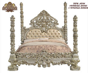 Juego de muebles de madera de teca tallada a mano para dormitorio, conjunto de corona y cama de lujo con diseño del rey Maharaja - Product Image 6