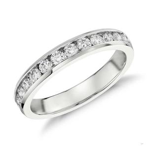 0.60TCW Natural Channel-Set Diamond Half Eternity Ring 10K Oro blanco Redondo Real tachonado - Product Image 1