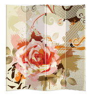 Paravent de séparation de pièce SCE moderne et mobile, imprimé couleur, avec cadre en bois et toile, série Fleurs et Arbres