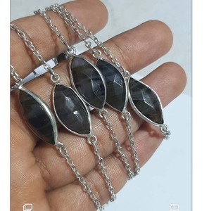 Nouveau concepteur fait à la main en forme de marquise en argent sterling chaîne balancent noir Onyx pierre précieuse chaîne bracelet à la vente d'été - Product Image 1