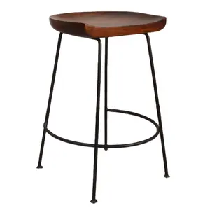 Tabouret de Bar en métal de Restaurant à finition naturelle, chaise de Bar haute, en bois massif et en métal noir, tabouret de comptoir sans dossier pour une utilisation en hôtel