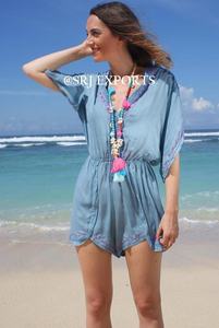 Adorable Sexy 6XL Rayon <b>Romper</b> European Western Floral Embroidered Tie Waist Beach Girl Play Suit Eye Lace Patterns Breathable - Product Image 5
