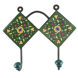 Green Ceramic Flower Multipurpose Bag Hooks <b>Clothes</b> Holders <b>Clothes</b> Wall <b>Hanger</b> Durable Indian Craft - Product Image 2
