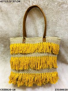 Bolso de Mano Exclusivo de Diseño en Yute y Algodón |   Bolsos de Yute y Algodón Tejido a Mano Multicolor para Mujer, Uso Diario/Oficina - Product Image 3