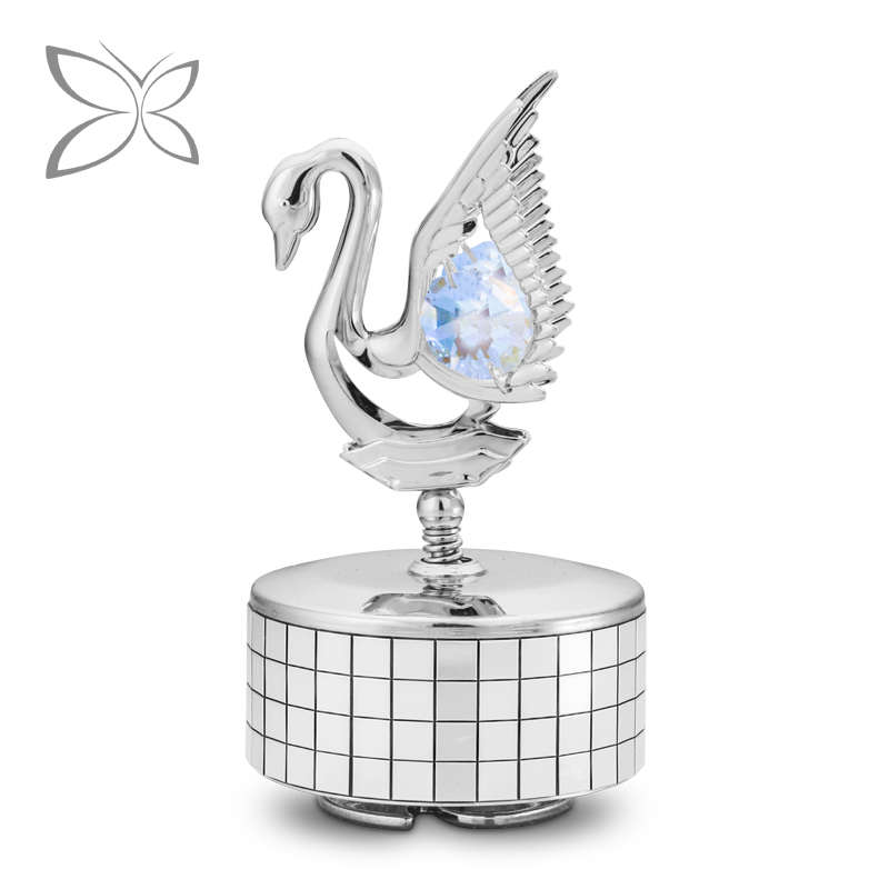 Crystocraft Chrome Mạ Kim Loại Thiên Nga Trang Trí Với Rực Rỡ Cắt Pha Lê Hộp Nhạc Quà Tặng