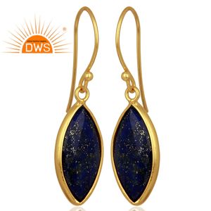Elegantes Pendientes de Plata con Forma de Marquesa y Piedra Preciosa de Lapislázuli Azul, Pendientes Chapados en Oro, Pendientes de Gancho de Plata Hechos a Mano por Diseñadores - Product Image 2