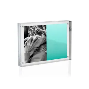 Vendita all'ingrosso frigo acrilico-5x7 ''cornice per foto magnete per frigorifero in acrilico con bordo lucido acrilico 5X7 cornici magnetiche in acrilico trasparente