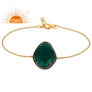 Bracelet pierre précieuse verte en Zircon, modèle indien, plaqué or, argent 925, vente en gros, bijoux, Onyx vert, vente en gros - Product Image 1