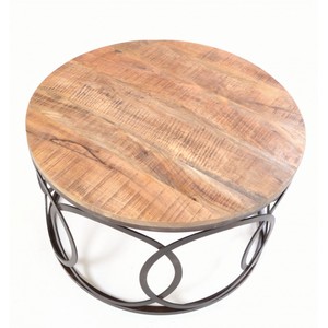 Big <b>Round</b> Coffee <b>Table</b> With Wooden <b>Tray</b> Top and Black Powder Coated Metal Frame Industrial Vintage <b>Table</b> for Living Room - Product Image 2
