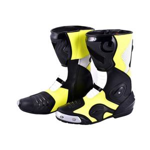 Botte de moto en cuir imperméable jaune-noir à bas prix pour hommes - Product Image 1