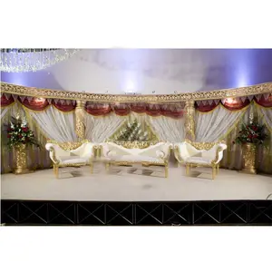 Düğün altın kristal sahne seti özel müslüman düğün altın sütunlar sahne seti İslam müslüman sahne dekor