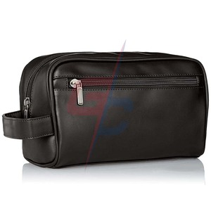 Vente en gros Luggage Hill Collection Trousse de toilette de voyage en cuir végétalien, noir brillant, compartiment unique - Product Image 2