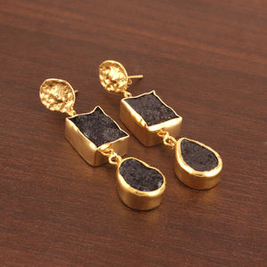 Pendiente de gota Druzy de azúcar negro Natural para boda, diseño de martillo chapado en oro/plata, Pendientes colgantes creativos de moda para mujer - Product Image 6