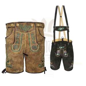 Traje Trachten Alemán de Cuero Genuino de la Mejor Calidad, Transpirable, Diseño 2 en 1 Unisex para Verano - Product Image 4