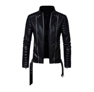 Negro cuero de oveja Real cremallera y cierre de cinturón Unisex Moto Biker chaqueta disponible en todos los colores hechas en Pakistán - Product Image 1