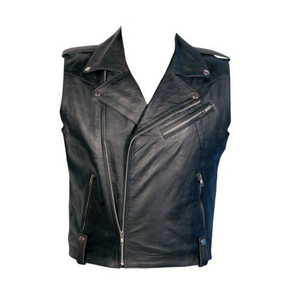 Gilets de motard en cuir pour hommes, classique, veste en cuir col en v, bonne qualité, - Product Image 3