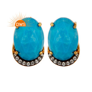 Turquoise Gemstone Zircon Set Earrings Fashion 925 Silver Gold Plated Stud Earrings Manufacturer Jewelry - Product Image 2