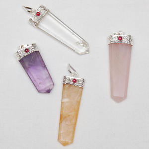 Vente en gros de cristaux de gemme naturels personnalisés, mélange de pierres précieuses, pendentif crayon plat de guérison pour bijoux - Product Image 1